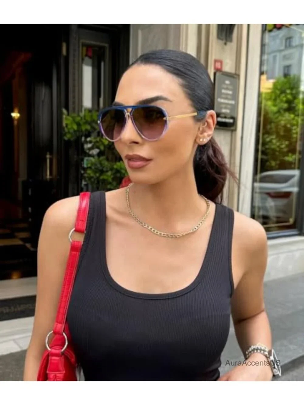Oversized Retro Aviator Sunglasses UV400 Full-Frame Women